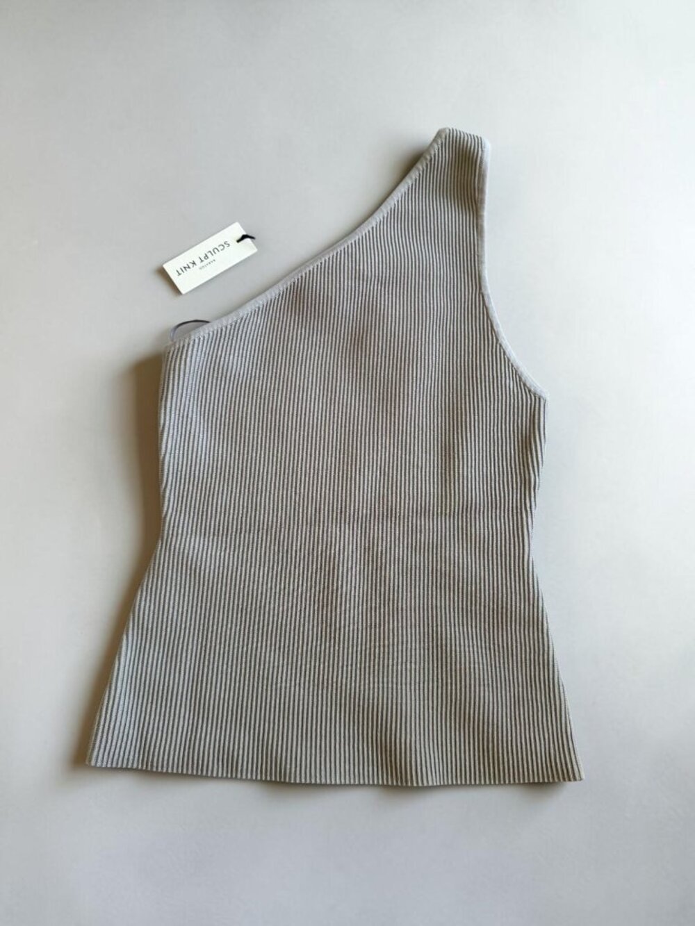 BABATON Artizia Taupe Gray One Shoulder Sculpt Knit Top Size Medium NEW NWT
